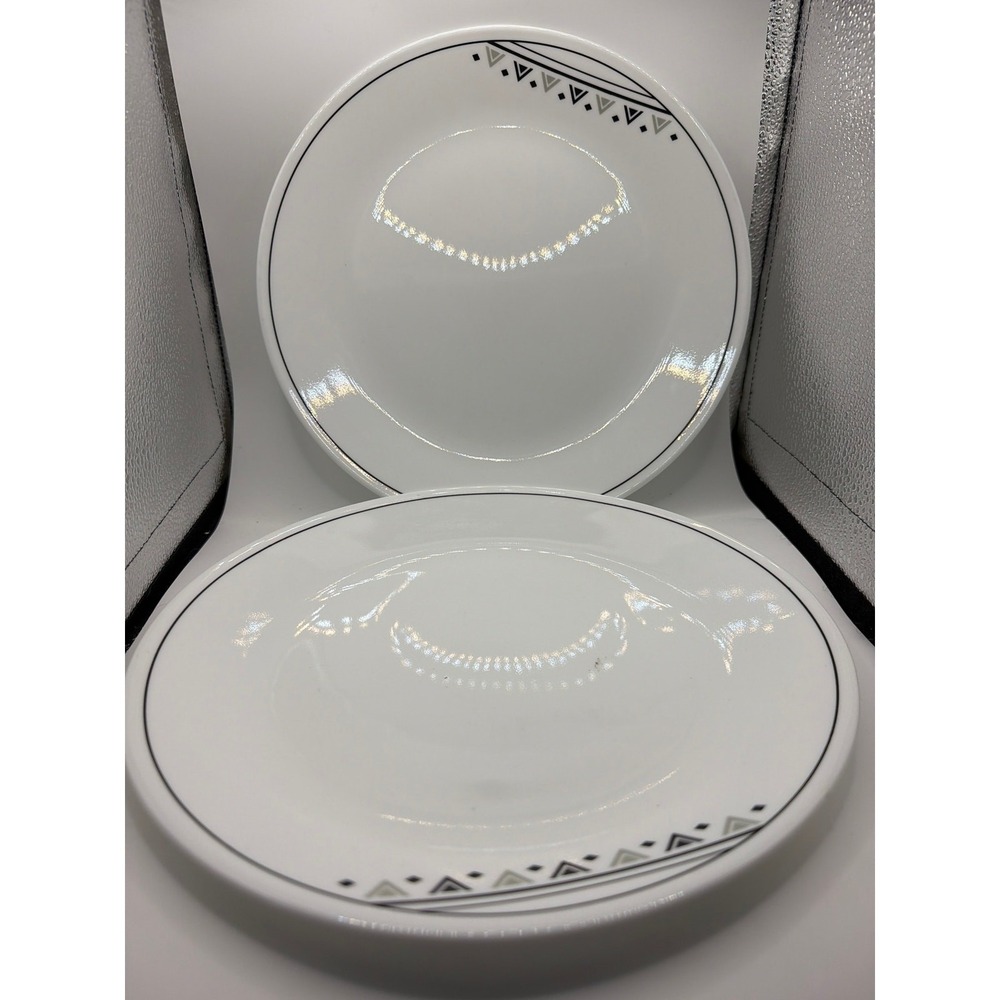 2 Corelle Corning Fusion Black Charcoal Gray Dinner Plate 10.25" Geometric